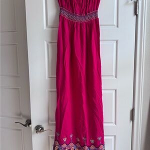 Vibrant Pink Maxi Dress with Embroidered Hem